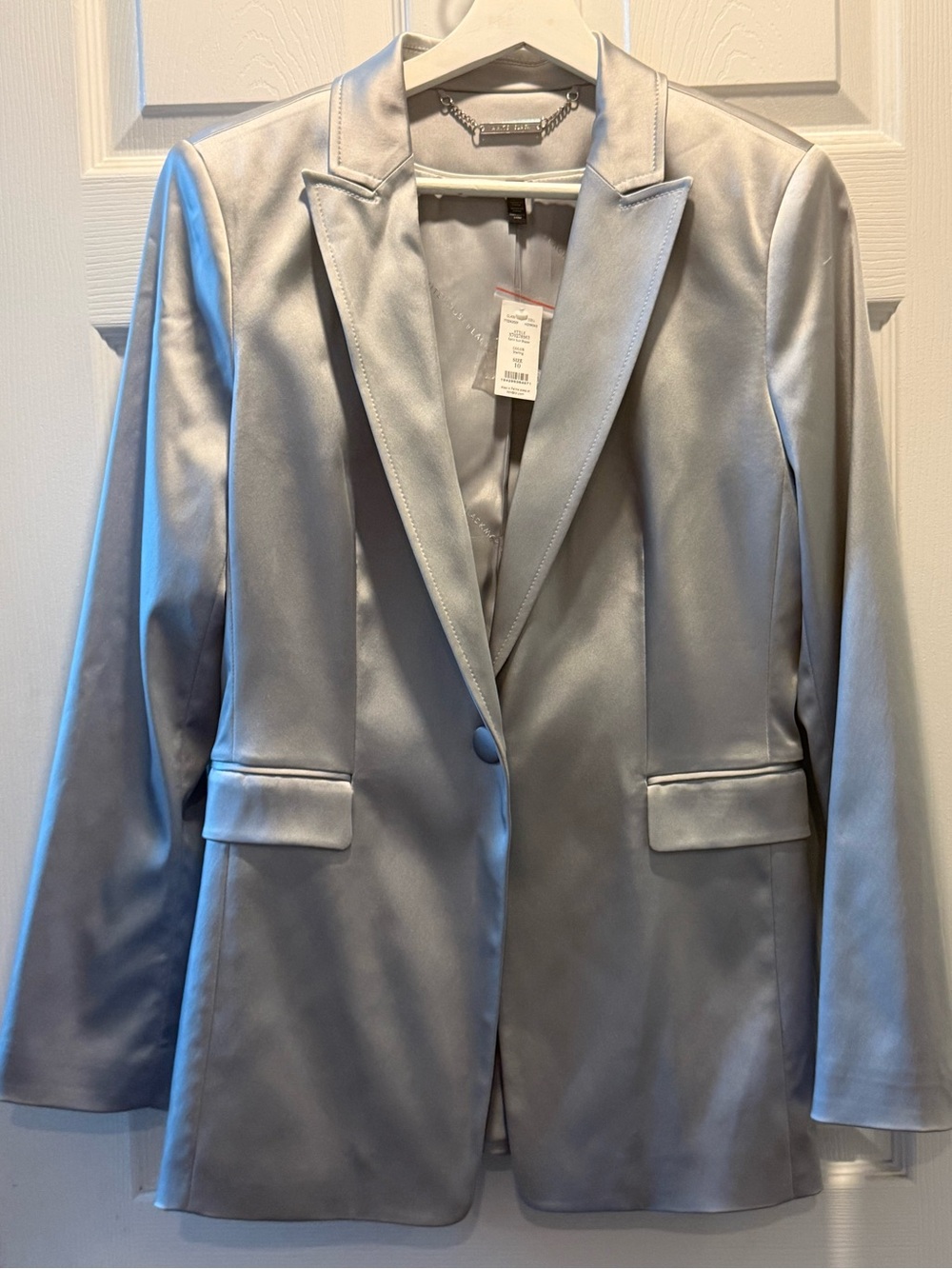 Satin Single-Button Blazer Jacket - Silver
